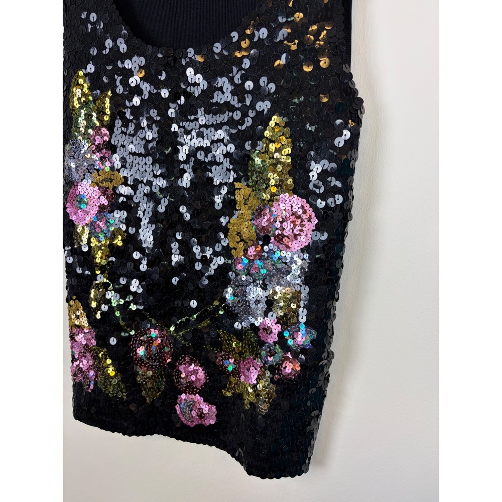 Michelle Nicole Sequin Floral Tank Top Medium Black Y2K Glam Ribbed Dark Fairy - Picture 3 of 7